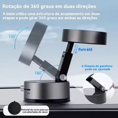 Suporte magnético portátil para telemóvel no automóvel, com rotação de 360 ​​graus e retrátil.