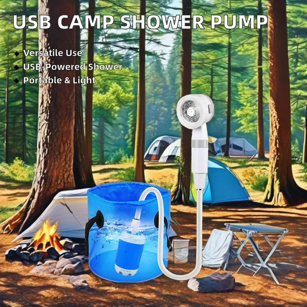 Portable, Lightweight PVC Electric Outdoor Shower, Outdoor Shower Pump, Portable USB-Charging Camping Shower, Car Wash, Travel