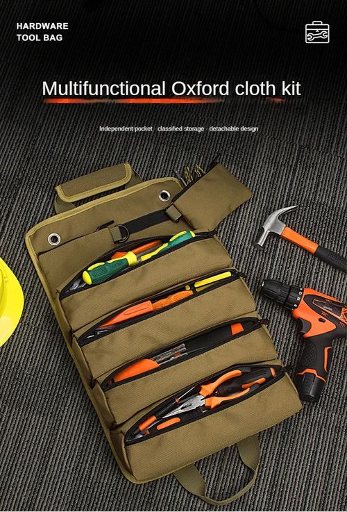 BSCI fábrica Roll Up saco de ferramentas Heavy Duty Ferramenta Organizador Caixa De Armazenamento com 2 Destacável Zipper Pouch Compact Small Carrier bolsa