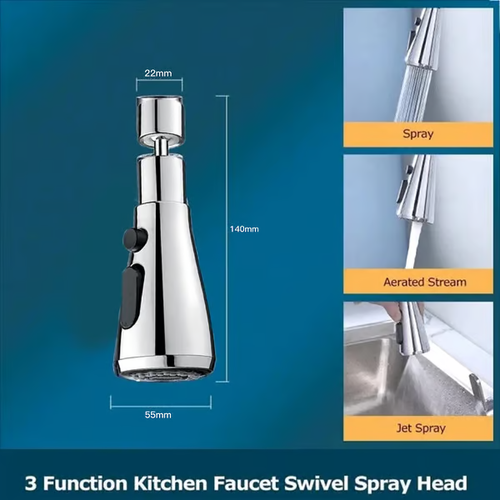 💦🥛360° Rotatable -3 Function Kitchen Faucet Spray Head