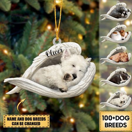 Personalized Acrylic Dog Sleeping Angel Hanging Ornament