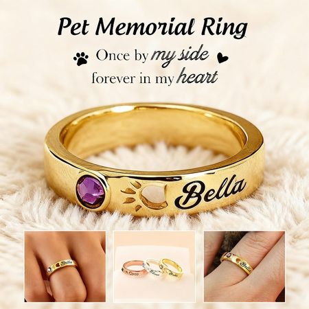 Personalized Birthstone Name Memorial Pet Paw Ring-Pet Loss Sympathy Gift