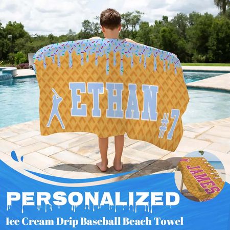 Personalized Ice Cream Drip Baseball Beach Towel