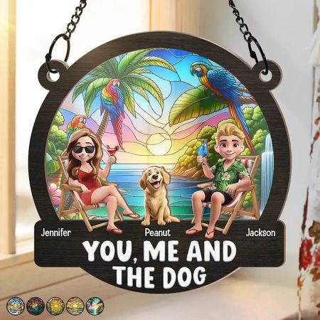 Beach You Me And The Dogs Personalized Window Hanging Suncatcher Ornament