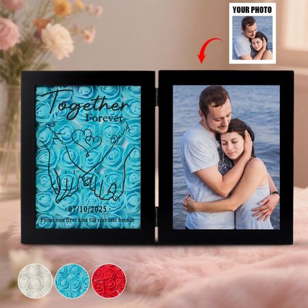 Custom Photo Together Forever - Couple Personalized Double Frame Flower Shadow Box
