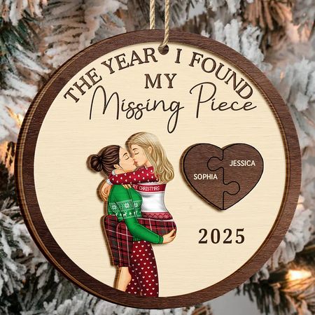 The Year I Found My Missing Piece Kissing Couples Same Gender  Personalized 2 Layered Wooden Ornament