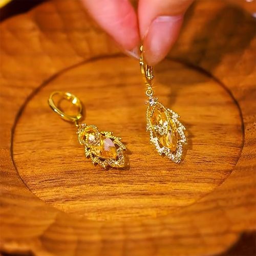 Creative & Personalized New-style High-end Light Luxury Minimalist Niche Zircon Leaf Tassel Huggie Earrings, Light Luxury Style, Fashionable & Versatile