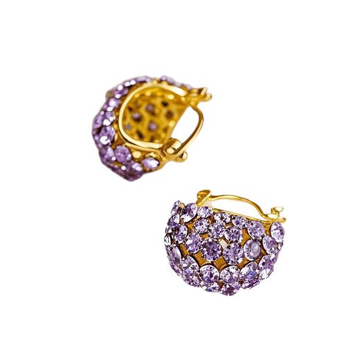 Sparkling & Exquisite French-style Purple Basket Huggie Earrings with Creative and Personalized Vibe, Light Luxury Style, Fashionable & Versatile