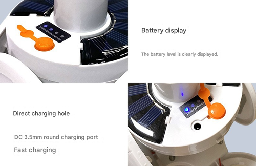 1.5-Mode Dimmable Football Light with 800mAh Battery, Solar USB Rechargeable Waterproof Lamp for Camping Night Market Wall Mount