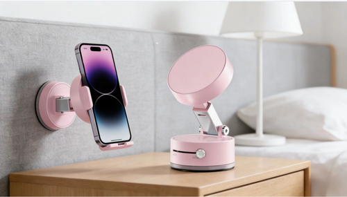 New Pink Alloy Car Phone Holder - Creative Personalized Dual-Sided Magnetic Vacuum Suction Mount, Hands-Free & Compatible with All Phones (Light Luxury Style)