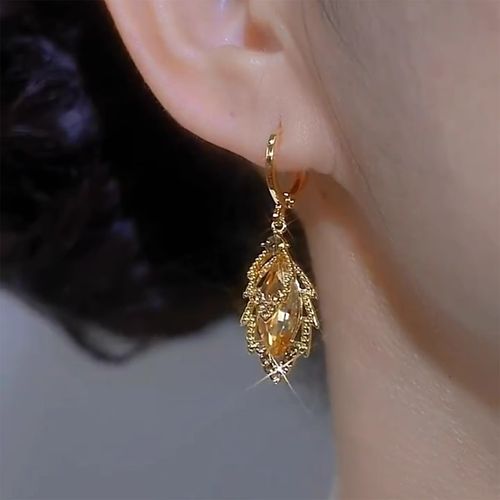 Creative & Personalized New-style High-end Light Luxury Minimalist Niche Zircon Leaf Tassel Huggie Earrings, Light Luxury Style, Fashionable & Versatile