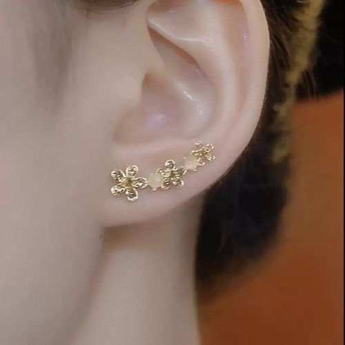 Creative & Personalized Coffee-Colored Diamond-Embedded Flower Ear Cuff Earrings Alloy material, minimalist luxury style, exquisite and versatile