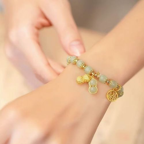 Creative Personalized Good Fortune Peanut Bracelet for Women Light Luxury Sparkling Alloy Mixed Material Light Luxury Style Fashionable Versatile