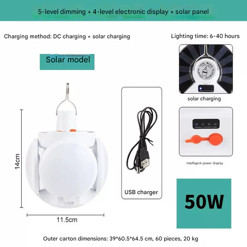 1.5-Mode Dimmable Football Light with 800mAh Battery, Solar USB Rechargeable Waterproof Lamp for Camping Night Market Wall Mount