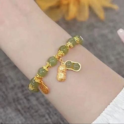 Creative Personalized Good Fortune Peanut Bracelet for Women Light Luxury Sparkling Alloy Mixed Material Light Luxury Style Fashionable Versatile