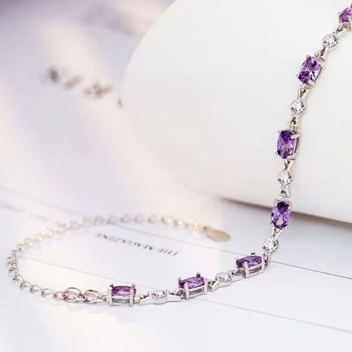 Creative & Personalized Amethyst Couple Bracelets - Ins Minimalist Chic Style, Metal Material, Light Luxury Vibe, Fashionable & Versatile