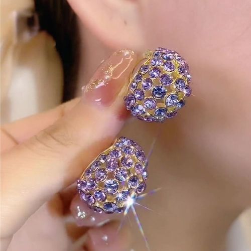 Sparkling & Exquisite French-style Purple Basket Huggie Earrings with Creative and Personalized Vibe, Light Luxury Style, Fashionable & Versatile