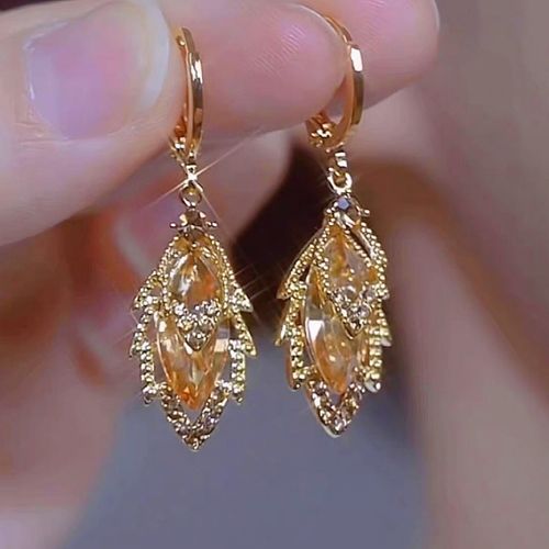 Creative & Personalized New-style High-end Light Luxury Minimalist Niche Zircon Leaf Tassel Huggie Earrings, Light Luxury Style, Fashionable & Versatile