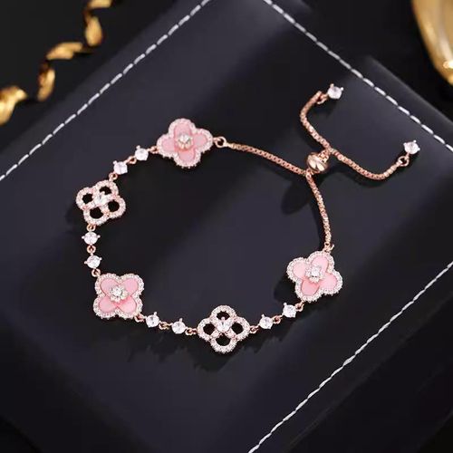 Exquisite Pink Floral Bracelet | Alloy, Light Luxury Design, Fashionably Versatile.