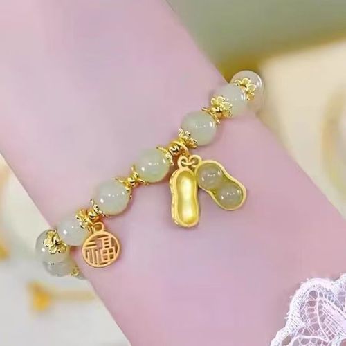 Creative Personalized Good Fortune Peanut Bracelet for Women Light Luxury Sparkling Alloy Mixed Material Light Luxury Style Fashionable Versatile