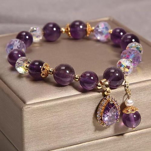 Creative & Personalized New Natural Amethyst Five-Petal Flower Pendant Bracelet Crystal material, minimalist luxury style, fashionable and versatile