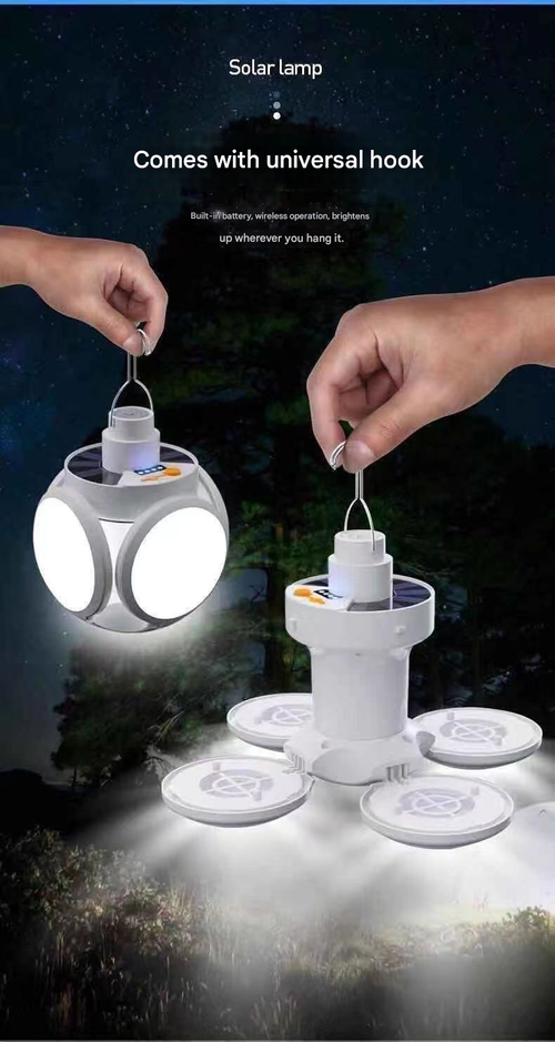 1.5-Mode Dimmable Football Light with 800mAh Battery, Solar USB Rechargeable Waterproof Lamp for Camping Night Market Wall Mount