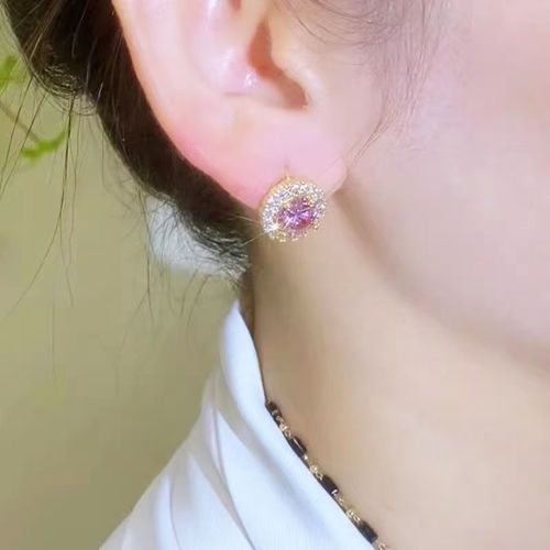 Creative & Personalized Minimalist Fashion Purple Inlaid Stud & Huggie Earrings, Light Luxury Style, Fashionable & Versatile
