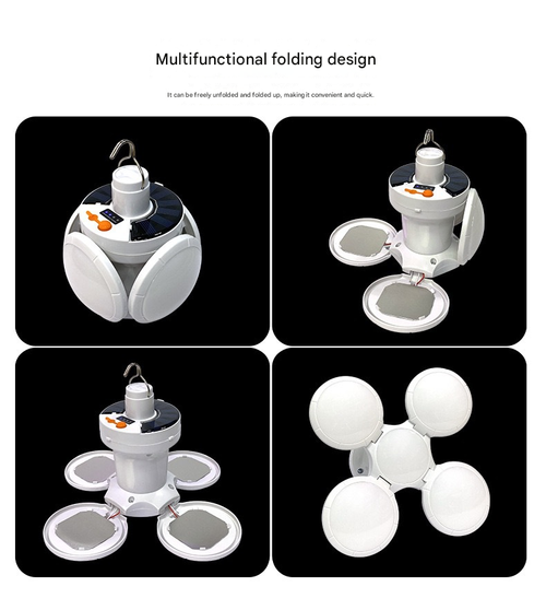 1.5-Mode Dimmable Football Light with 800mAh Battery, Solar USB Rechargeable Waterproof Lamp for Camping Night Market Wall Mount