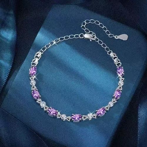 Creative & Personalized Amethyst Couple Bracelets - Ins Minimalist Chic Style, Metal Material, Light Luxury Vibe, Fashionable & Versatile
