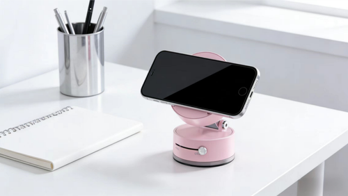 New Pink Alloy Car Phone Holder - Creative Personalized Dual-Sided Magnetic Vacuum Suction Mount, Hands-Free & Compatible with All Phones (Light Luxury Style)