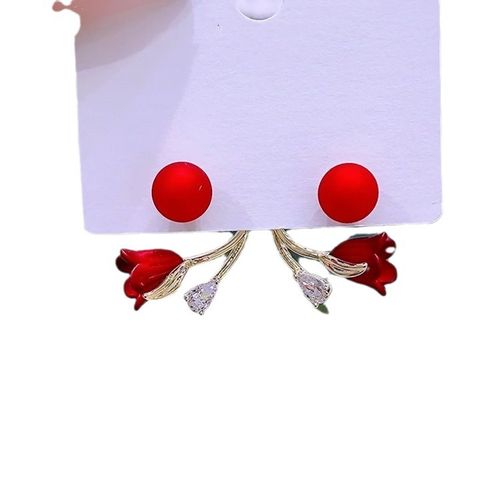 New Trendy Red Tulip Stud Earrings for Women, Light Luxury Style, Fashion & All-match