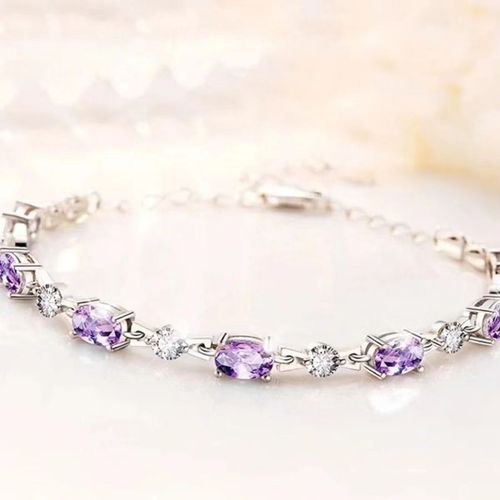 Creative & Personalized Amethyst Couple Bracelets - Ins Minimalist Chic Style, Metal Material, Light Luxury Vibe, Fashionable & Versatile