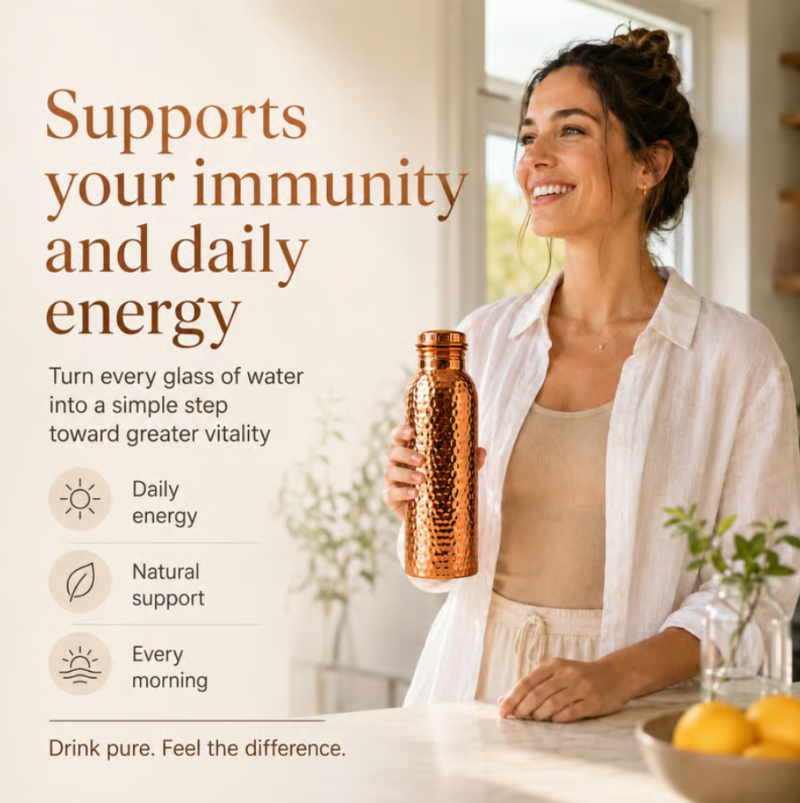 Premium Drinking Bottle Made of Solid Copper – Plastic-Free and Inspired by Ayurveda