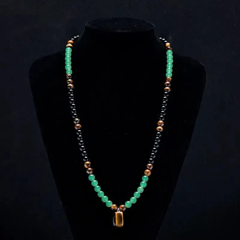 Money Attraction Necklace With GreenAventurine & Tiger Eye Pendant Healing Crystal Stone