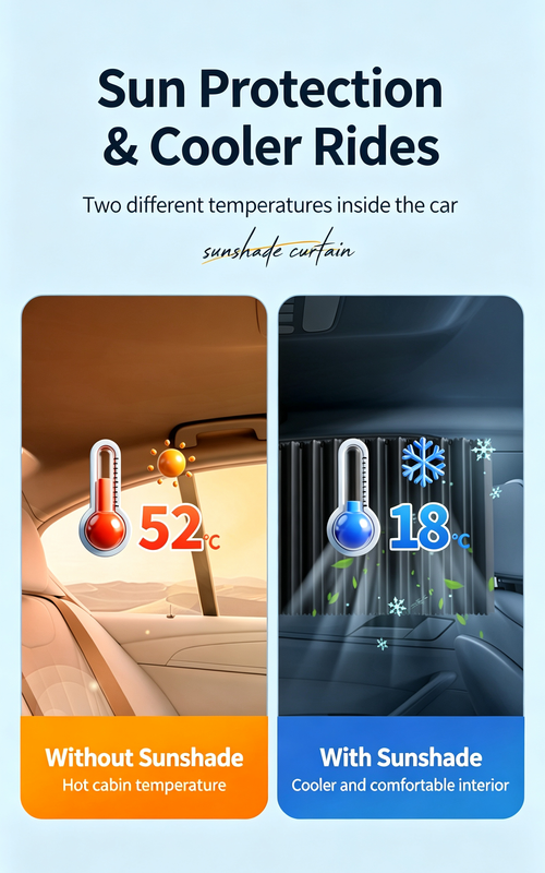 Golden 4Pcs Car Side Window Sunshade Curtain with Binding Straps, Embedded Slide Rail, UV Protection Car Privacy Curtain