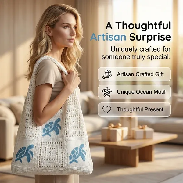 Turtle Pattern Crochet Tote Bag