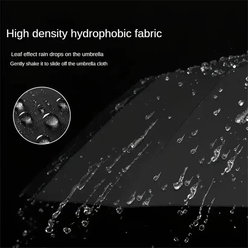 Fully Automatic Ring Buckle Handle Umbrella, Black Coating UV Protection Windproof 3-Fold Sun & Rain Dual Use Folding Parasol for Men Women
