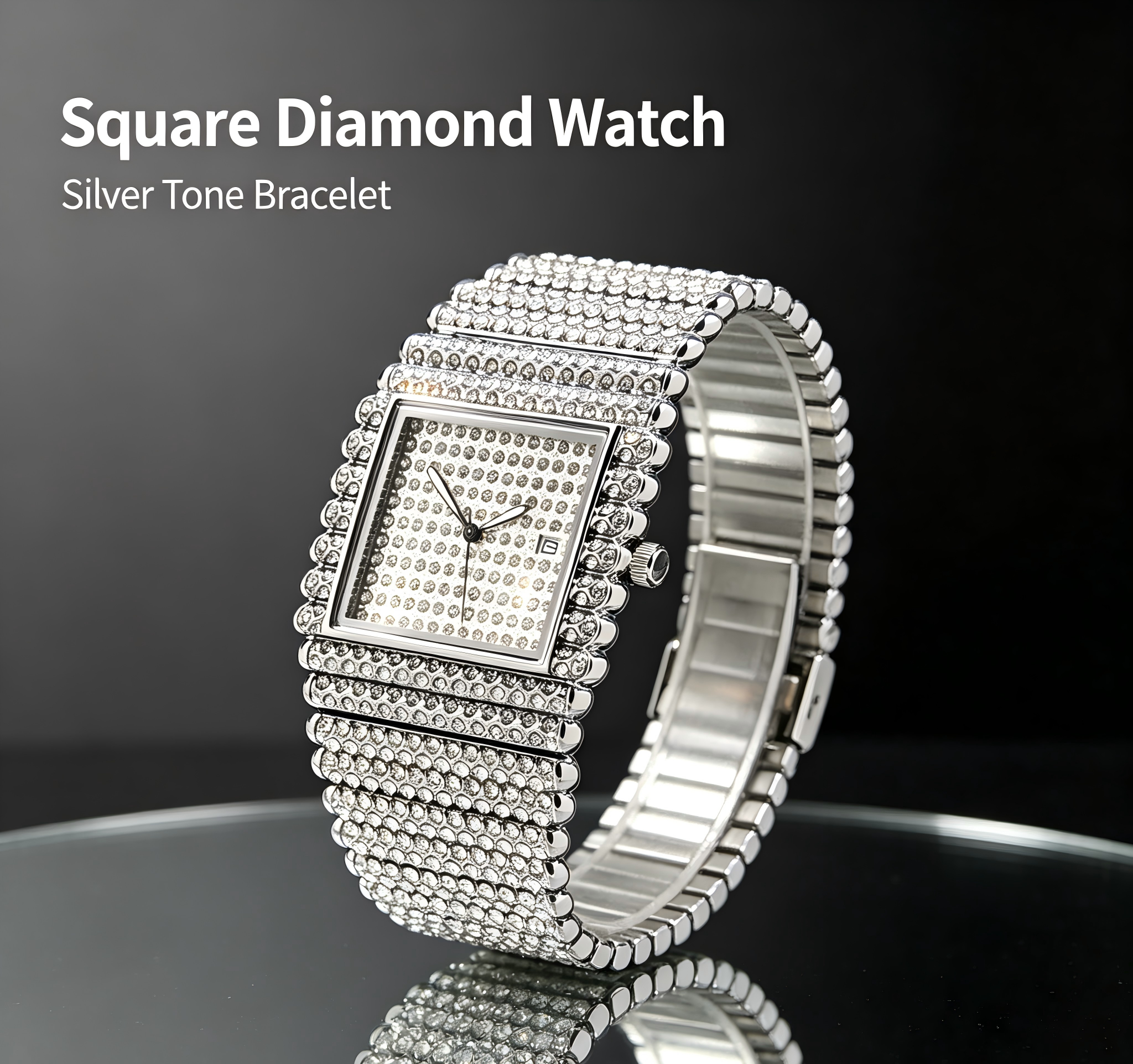 Bling Geometric Square Dial Watch