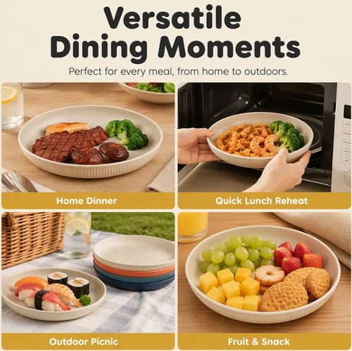 Unbreakable Wheat Straw Dinner Plates – Reusable Shatter‑Resistant Eco‑Friendly Dining Plates, Stackable Microwave Safe Plates for Kitchen Camping Picnic