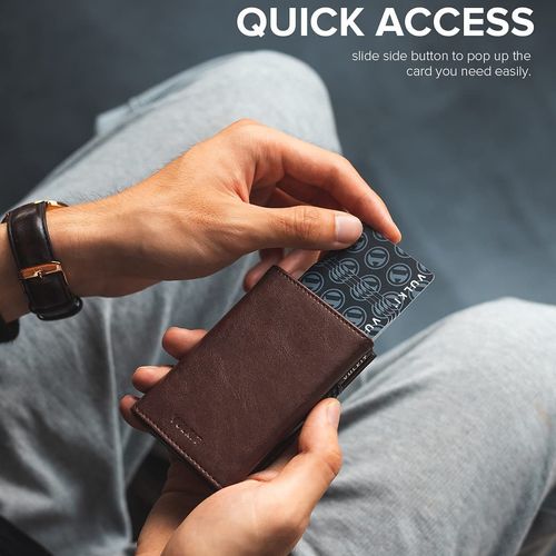 Men Trifold Pop‑up Card Wallet, RFID Blocking Multi‑Card Slots ID Card Holder Large Capacity PU Leather Wallet, Coffee Color