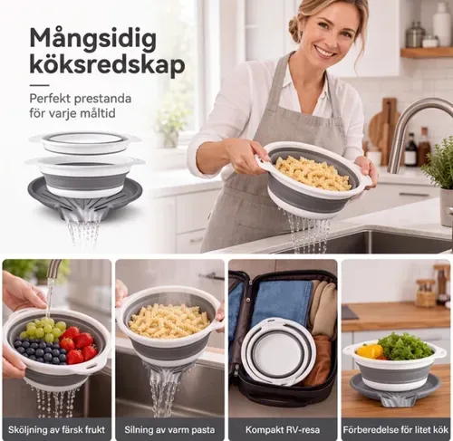 3-Piece Collapsible Colander Set – Space-Saving Kitchen Strainers for Pasta, Fruit & Vegetables