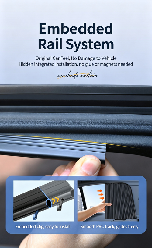 Golden 4Pcs Car Side Window Sunshade Curtain with Binding Straps, Embedded Slide Rail, UV Protection Car Privacy Curtain