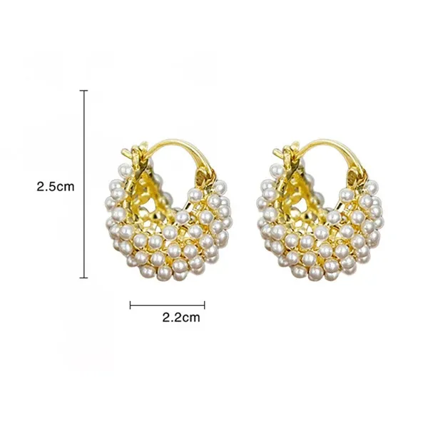 Faux Pearl Basket Hoop Earrings