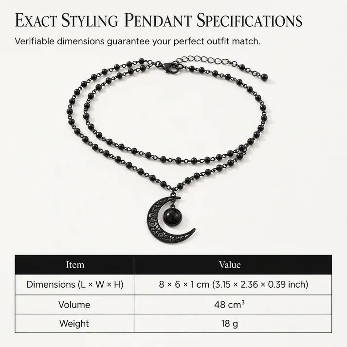 Gothic Dark Crystal Beaded Chain Necklace with Hollow Out Moon Alloy Pendant