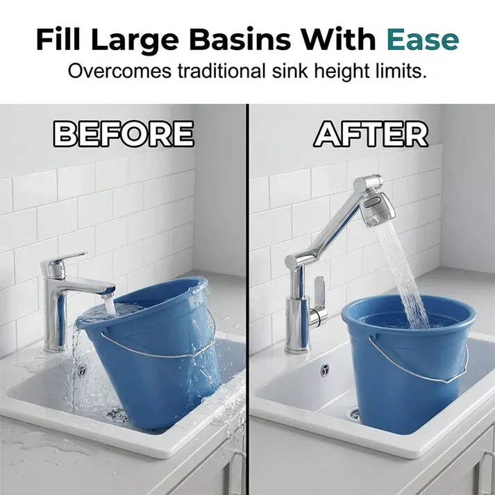 1080° Rotating Mechanical Arm Faucet+ 60cm Cold & Hot Water Inlet Hoses