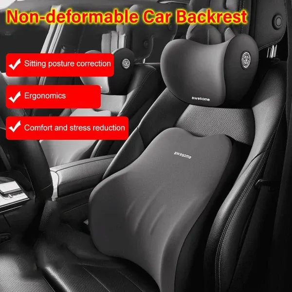 Car Headrest & Lumbar Support Pillow Set, Memory Foam Neck Waist Cushion for Car Seat Driving
