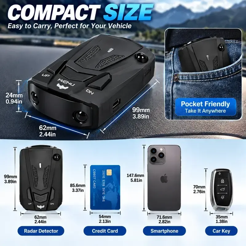 GPS Speed Reminder & 360° Radar Detector – Voice & LED Alerts