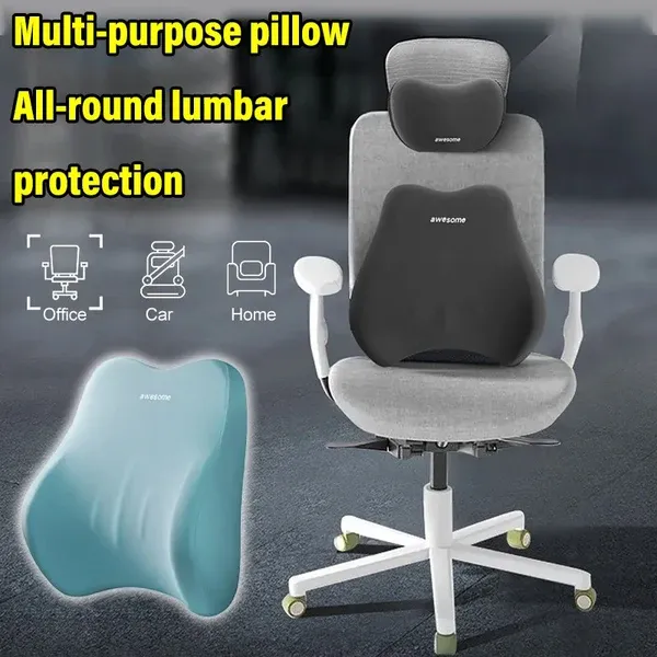 Car Headrest & Lumbar Support Pillow Set, Memory Foam Neck Waist Cushion for Car Seat Driving