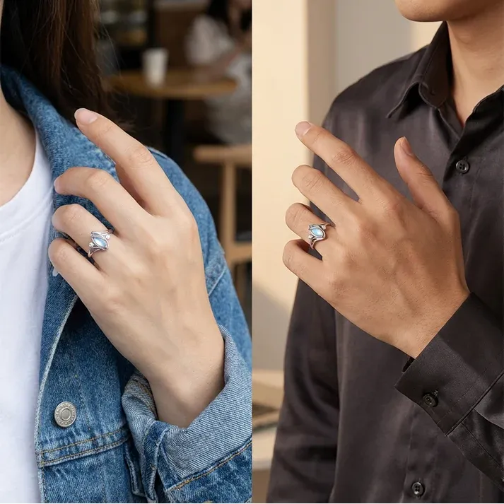 Geometric Oval Moonstone Ring with Zirconia Accents – Mystical, Sparkling & Timelessly Elegant!