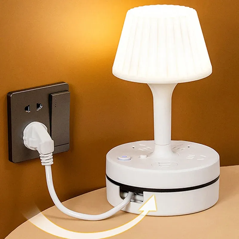 Multi Function Table Lamp with Power Socket & USB Charging Port, Bedroom Bedside Desk Lamp, Night Light with Extension Socket for Home Study